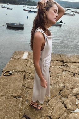 SATIN MIDI DRESS WITH GATHERING