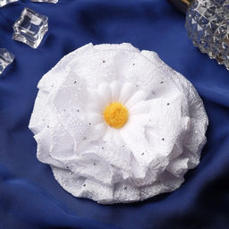 Цена за 6 шт. Бант для волос на резинке Школьница, ромашка капельки, d=11 см, белый