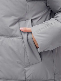 Пальто летучая мышь женское с капюшоном зимнее серого цвета 9619Sr - Mtforce фото 5
