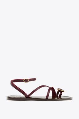 FLAT LEATHER SANDALS WITH STRAPS AND DECORATION - Zara фото 7
