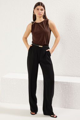 Kahverengi Aksesuar Detayl? Fitted/Vucuda Oturan Esnek Orme Bluz TWOSS25BZ00043