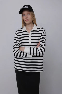 Блузка-поло в широкую горизонтальную бело-зеленую полоску - Incity фото 16