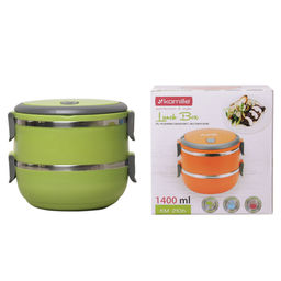 Ланч-бокс двойной 1400 мл 16,5*15*13,5 см пласт. корпус, внутр емкость нерж, арт. 2106