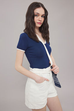 Trendyolmilla Ac?k Mavi Renk Bloklu Fitted/Vucuda Oturan Esnek Orme Bluz TWOSS25BZ00122  фото 9