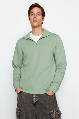 Mint Regular/Normal Kesim Dik Yaka Fermuarl? Pamuklu Basic Ici Polarl? Sweatshirt TMNAW24SW00041