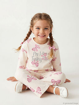 Bisiklet Yaka Fiyonk Bask?l? K?z ?ocuk Ti??rt