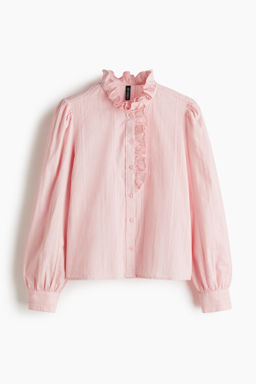 Blusa de algod?n con cuello de volante