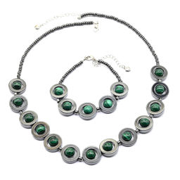 Колье с браслетом из гематита с малахитом шарик 8мм, 48см, 18см Радуга камня