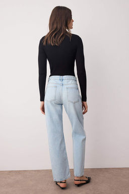Ac?k Mavi Yuksek Bel Boru Paca Straight Duz Kesim Jeans TWOAW26JE00060 - Trendyolmilla фото 4