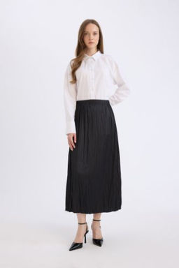 A Kesim Basic Duz Saten Maxi Etek