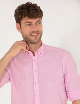Рубашка Pierre Cardin Regular Fit розовая с льном