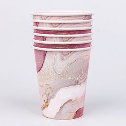 Стакан бумажный Розовый мрамор, набор 6 шт, 250 мл - Страна карнавалия фото 2