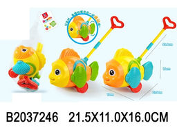 Каталка "Рыбка", ручка 43,8см (2037246) 2 цвета в ассорт., шевелит плавниками и хвостиком, в сетке 21,5*16см