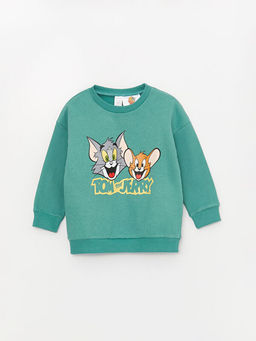 Bisiklet Yaka Uzun Kollu Tom and Jerry Bask?l? Erkek Bebek Sweatshirt