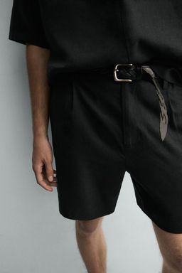 BERMUDA RELAXED FIT LINO - VISCOSA / Negro