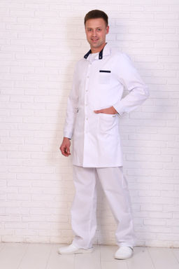 Халат мужской 236 CVC. Цвет: белый и темно-синий