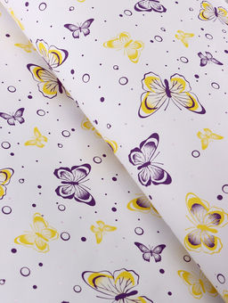 Бумага упаковочная крафт белый Бабочки, фиолетовый/желтый, 0.72?105% м, 60 г - UPAK LAND фото 2
