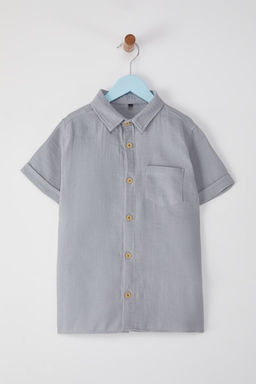 Gri Erkek Cocuk %100 Pamuklu Basic K?sa Kollu Regular/Normal Kesim Dokuma Gomlek TKDSS25GO00006