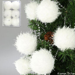 Новогоднее украшение Шары 6 штук 7 см / WF-208 /уп 72/белые