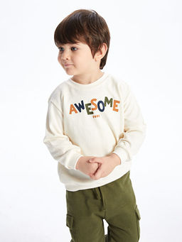 Bisiklet Yaka Uzun Kollu Bask?l? Erkek Bebek Sweatshirt