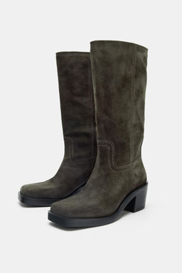 SPLIT SUEDE CONTRAST STITCH BOOTS - Zara фото 9