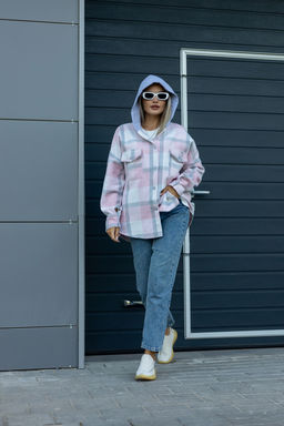 Рубашка женская в клетку с капюшоном РЖКК-01