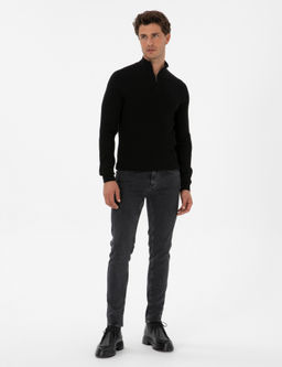 Siyah Slim Fit Dik Yaka Fermuarl_ Triko Kazak - Pierre cardin фото 4