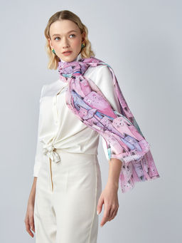 с котиками! Большой, мягкий, тонкий и очень нежный двусторонний палантин с рисунком - Tantino фото 6