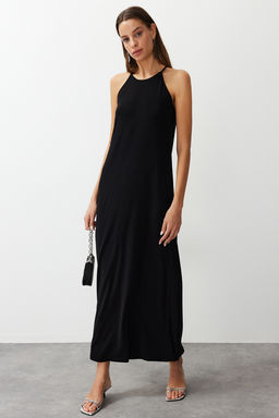 TRENDYOLMILLA Siyah Soyut Halter Yaka A-line/Can Ac?lan Esnek Maxi Orme Kalem Elbise TWOSS24EL00558 фото 7