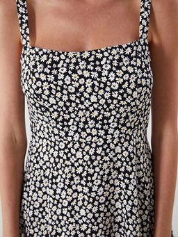 ?i?ekli Ask?l? Belden Oturtmal? Mini Elbise