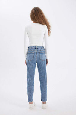 Джинсовые брюки длиной до щиколотки с высокой талией Lina Comfort Mom, потертые брюки - Defacto фото 7