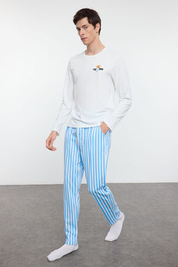 TRENDYOL MAN Bej - Kahve Regular Fit Cizgili Couple/Cift orme Pijama Tam?m? TMNAW25PT00049 - Trendyolmilla фото 2