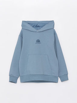 Kap??onlu Bask?l? Uzun Kollu Erkek ?ocuk Sweatshirt
