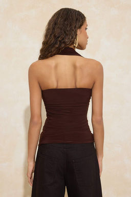 Koyu Kahverengi Asimetrik Yaka Aksesuarl? Buzgulu Party Bluz TPRSS26BZ00021 - Trendyolmilla фото 4