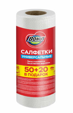 BONUS салфетки вискозные в рулоне 50+20шт