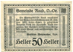 Банкнота 50 геллеров 1920 года Австрия  Рааб (нотгельд)