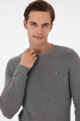 Erkek Slim Fit Bisiklet Yaka Gri Melanj Basic Kazak - U.s. polo assn фото 2