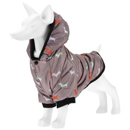 Пэт тойс (Pet toys) Одежда для собаки Куртка с капюшоном, с метал. кольцом, с принтом, на кнопках, р-р L, длина спинки 27см/обхват груди 38см/обхват шеи 32см, цвет-темно-бежевый, плащевка/синтепон/флис (100% полиэстер) (Китай) - Домашняя мода фото 4