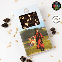 Шоколад Горький с сосновыми шишками, цельным кедровым орехом и вяленной брусникой