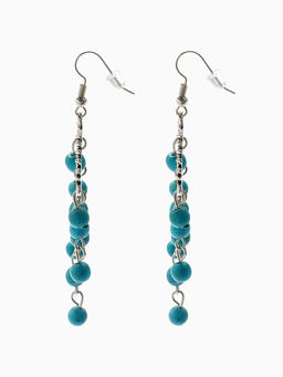 Серьги Бирюзовый мир круг и 5 дорожек бусинок, голубые в чернёном серебре