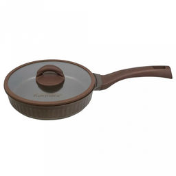 Сковорода с тефлоновым покрытием д28см "Stella", h6,5см, s0,32см, дно д26см, s0,4см, ручка из термостойкого пластика, стеклянная крышка, мокко (mokko) (Россия)