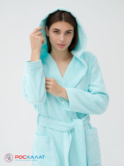 Махровый женский укороченный халат с капюшоном Морская волна МЗ-01 (58)