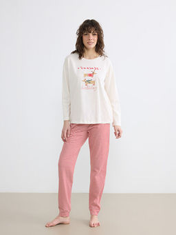 Bisiklet Yaka Y?lba?? Temal? Kad?n Pijama Tak?m