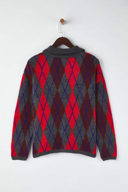 Antrasit Baklava/Ekose Desenli Polo Yaka Triko Kazak TWOAW26KZ00231 - Trendyolmilla фото 6