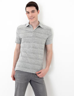 Gri Melanj Slim Fit Bask_l_ Polo Yaka Ti__rt