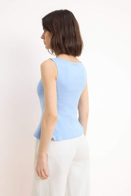 Mavi S?f?r Kol Bisiklet Yaka Esnek Orme Bluz TWOSS25BZ00604