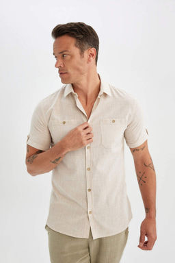 Рубашка Slim Fit из поплина с короткими рукавами - Defacto фото 4