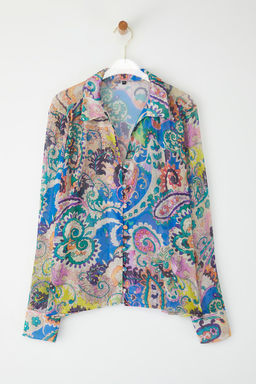Trendyolmilla Cok Renkli Uzun Kollu Oversize Desenli Sifon Gomlek TWOSS25GO00153  фото 5