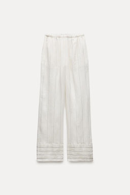 STRIPED 100% LINEN TROUSERS - Zara фото 5