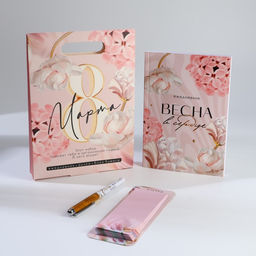 Подарочный набор ежедневник, блок бумаги и ручка 8 марта